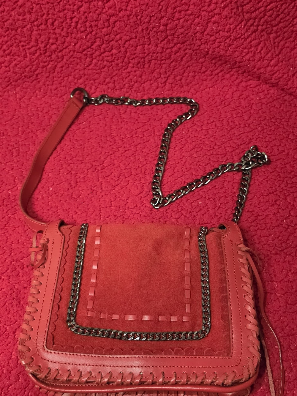 Zara Coral Suede & Leather Chain Crossbody Bag